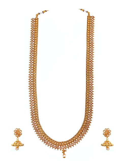 Reverse AD Necklace Set in LCT/Champagne color and Gold finish - CNB5