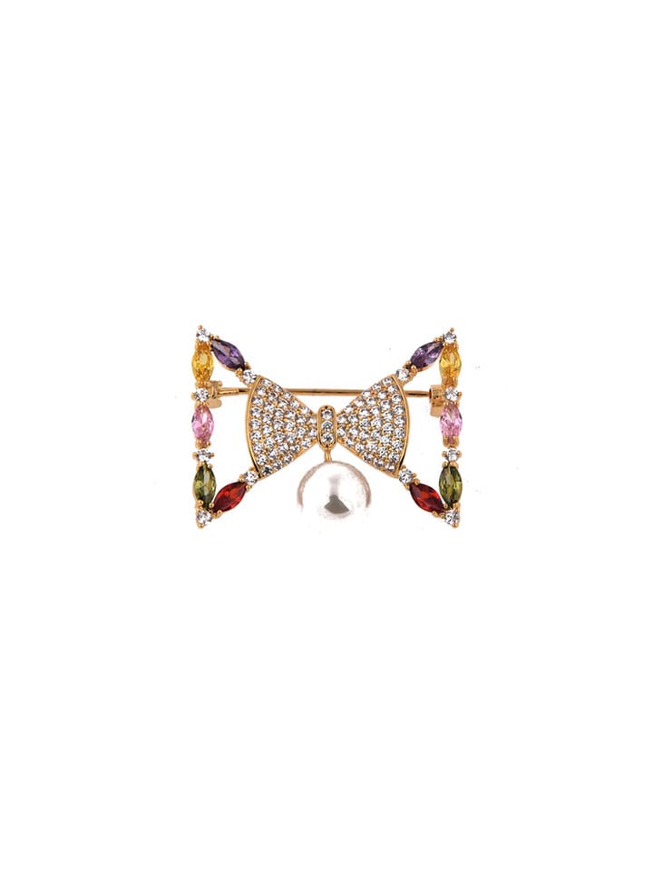 AD / CZ Brooch in Multicolor color and Gold finish - CNB4601