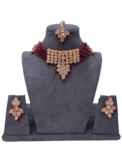 Reverse AD Choker Necklace Set in Rose Gold finish - CNB5093