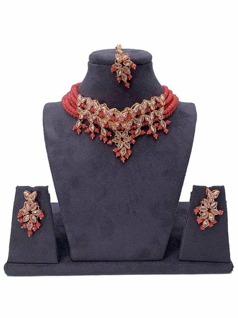 Reverse AD Choker Necklace Set in Rose Gold finish - CNB5117