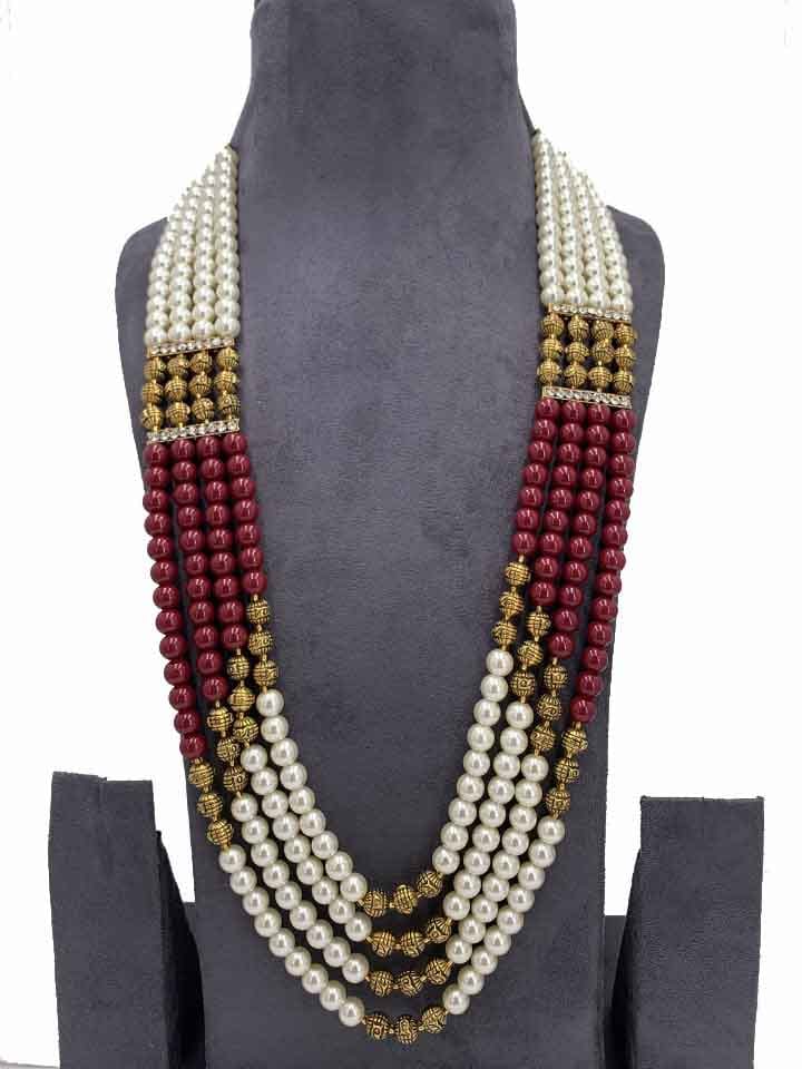 Antique Mala Set in Ruby color and Mehendi finish - CNB5618