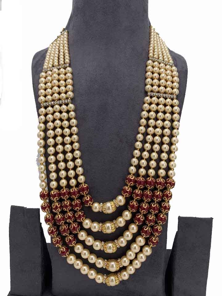 Antique Mala Set in Ruby color and Gold finish - CNB5620