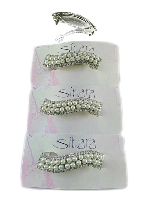 Fancy Hair Clip in White color and Rhodium finish - CNB5318