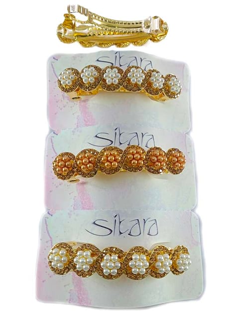 Fancy Hair Clip in Assorted color and Gold finish - CNB5320