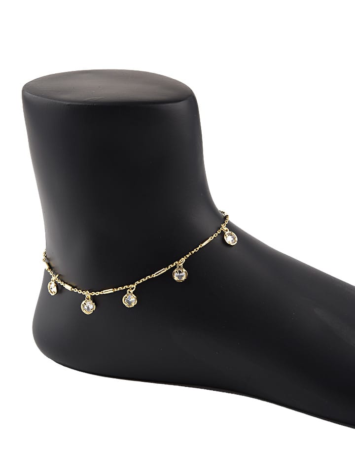 AD / CZ Loose Anklet in White color and Gold finish - CNB15096