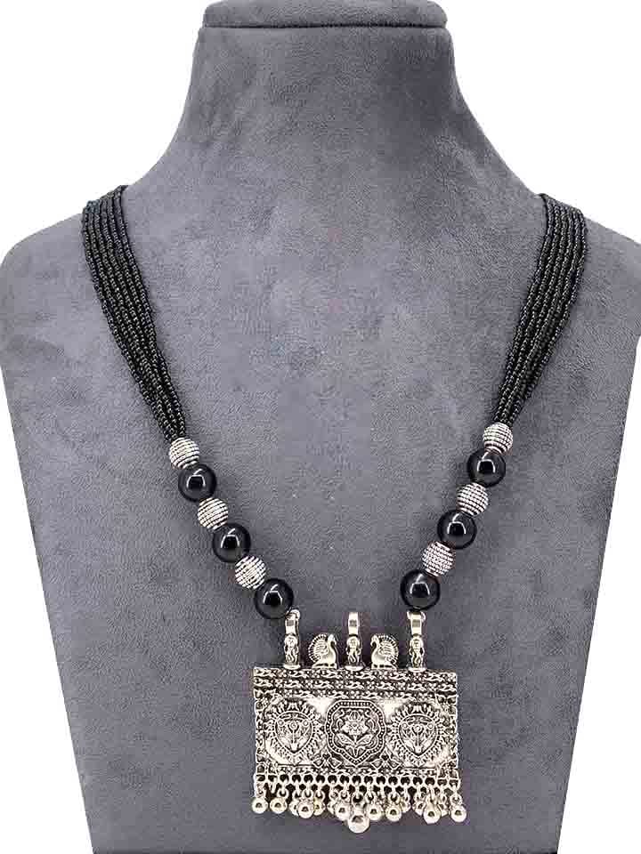 Oxidised Long Necklace Set in Black color - CNB9520