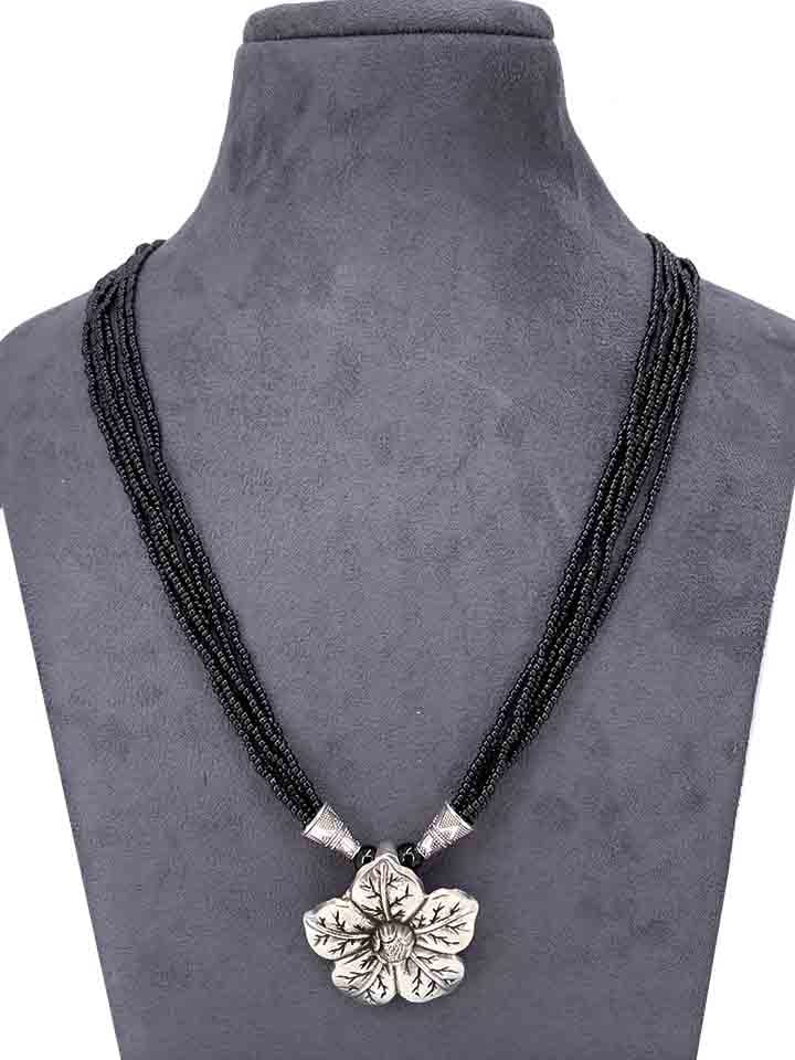 Oxidised Long Necklace Set in Black color - CNB9523