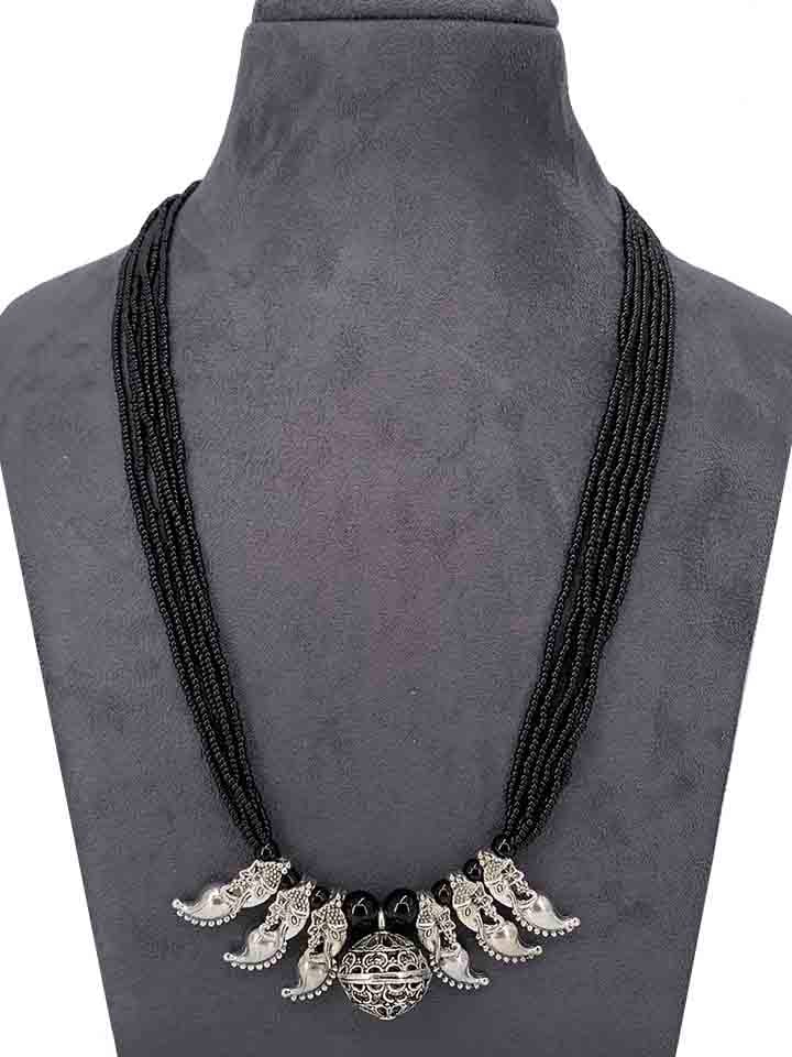Oxidised Long Necklace Set in Black color - CNB9522