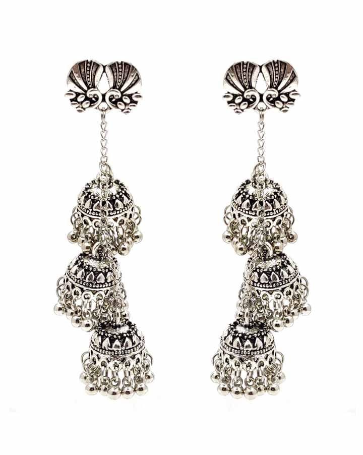 Oxidised Jhumka Earrings in Silver color - CNB15455