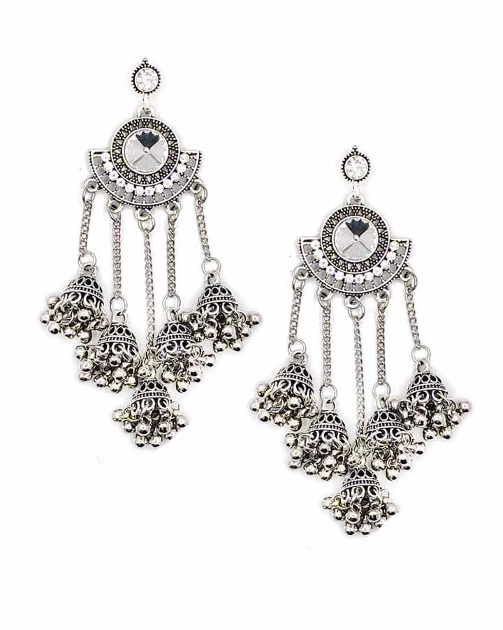Oxidised Jhumka Earrings in Silver color - CNB15450