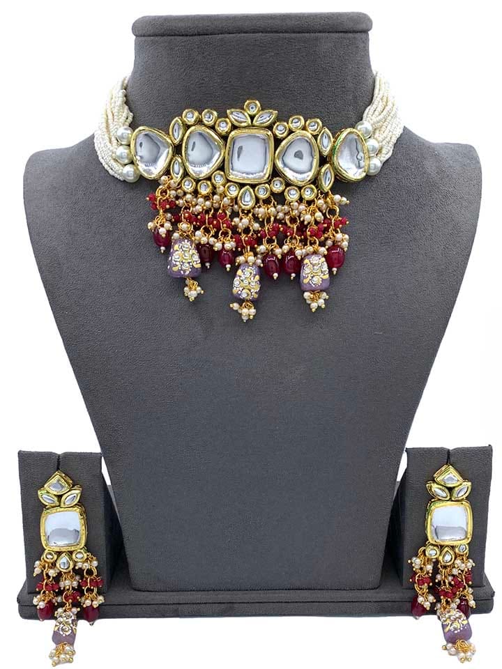 Kundan Choker Necklace Set in Gold finish - CNB9339