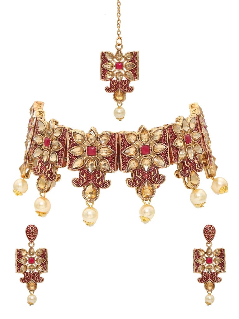 Antique Choker Necklace Set in Gold finish - CNB6668