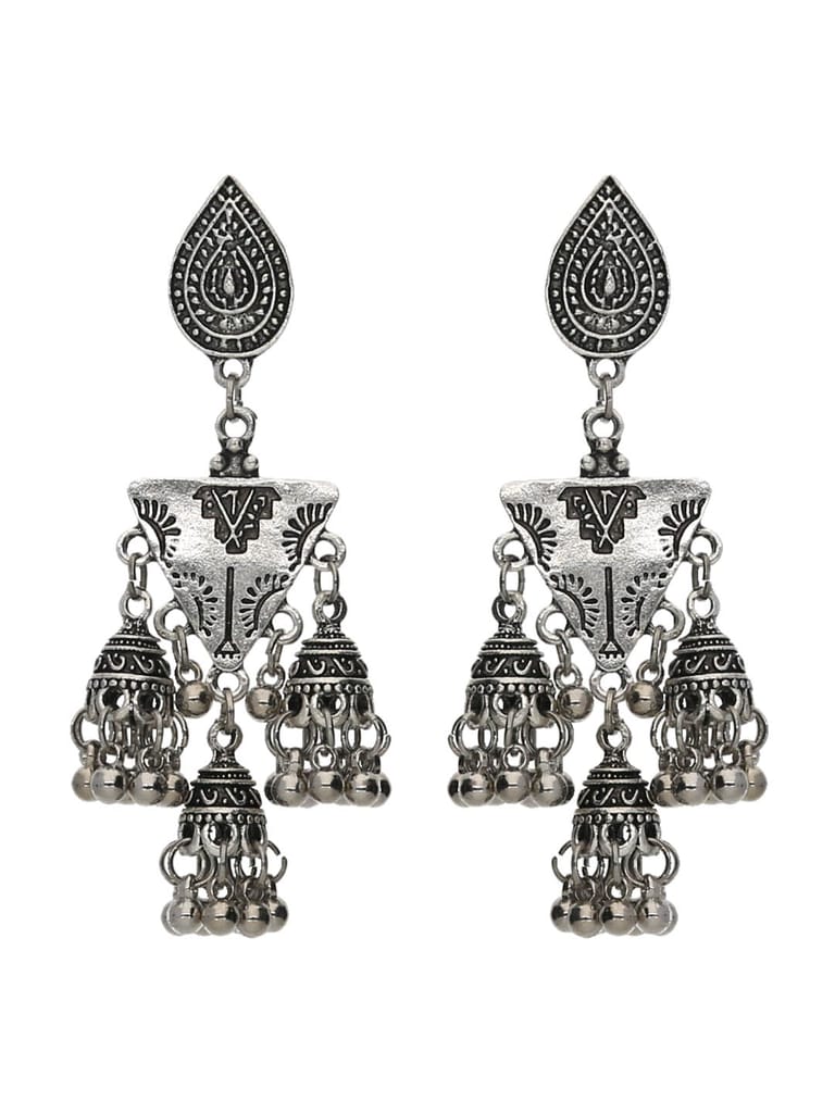 Jhumka Earrings in Oxidised Silver finish - CNB15447