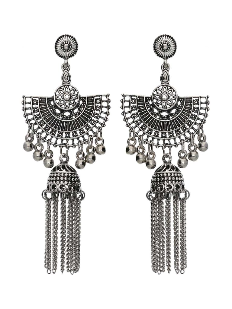Oxidised Jhumka Earrings in Silver color - CNB15454