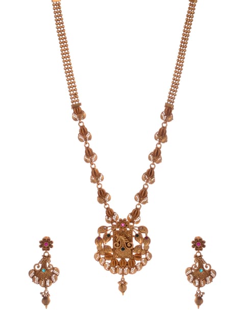 Traditional Rajwadi Gold Long Necklace set - CNB911