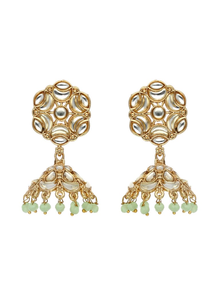 Kundan Jhumka Earrings in Black, Mint, Pink color and Gold finish - CNB3514