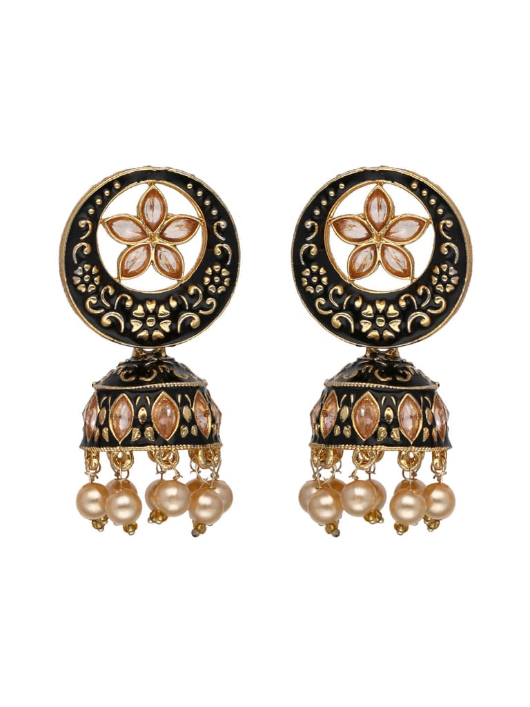 Reverse AD Jhumka Earrings in Peach, Rani Pink, Black color - CNB4386