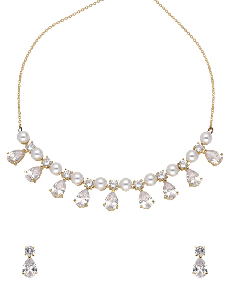 AD / CZ Necklace Set in White color and Gold finish - S30622