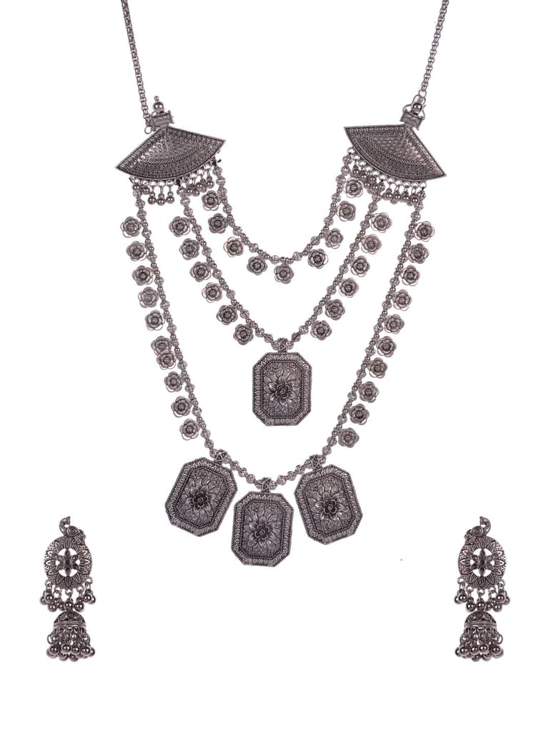 Long Necklace Set in Oxidised Silver finish - CNB16365