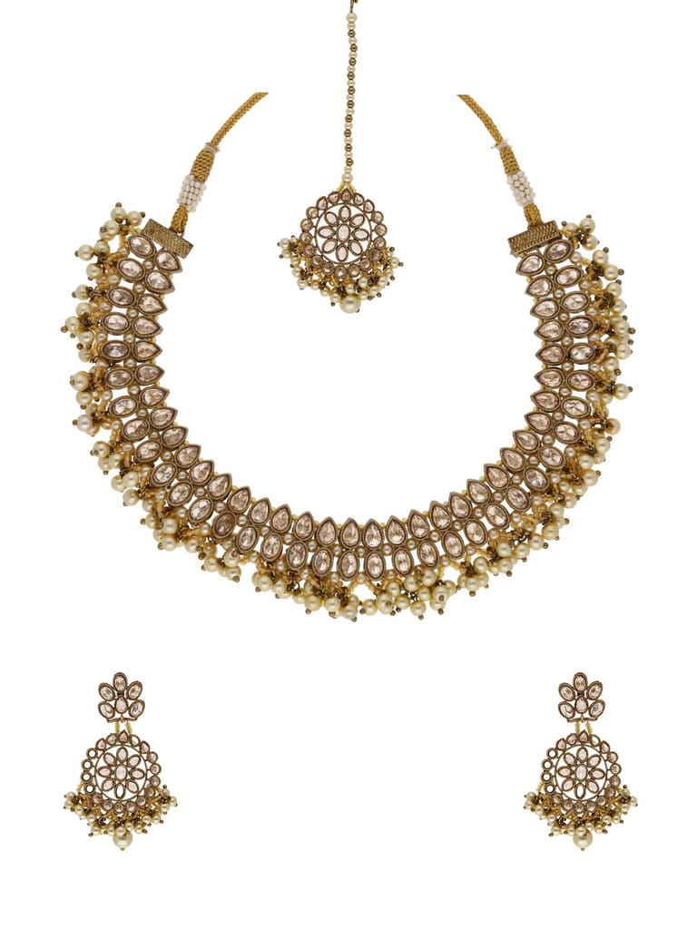 Reverse AD Necklace Set in Mehendi finish - OMKM47M