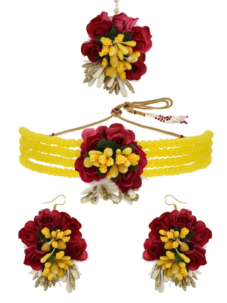 Floral Choker Necklace Set in Gold finish - KYR51 Floral Choker Necklace Set in Gold finish - KYR51