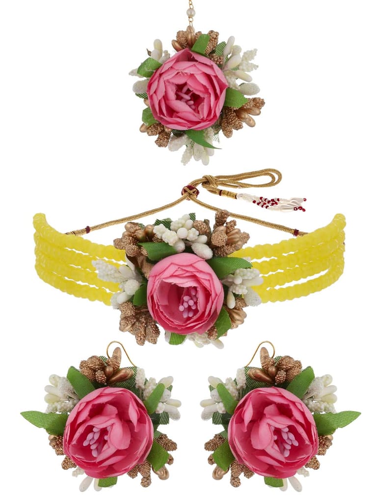 Floral Choker Necklace Set in Gold finish - KYR95 Floral Choker Necklace Set in Gold finish - KYR95