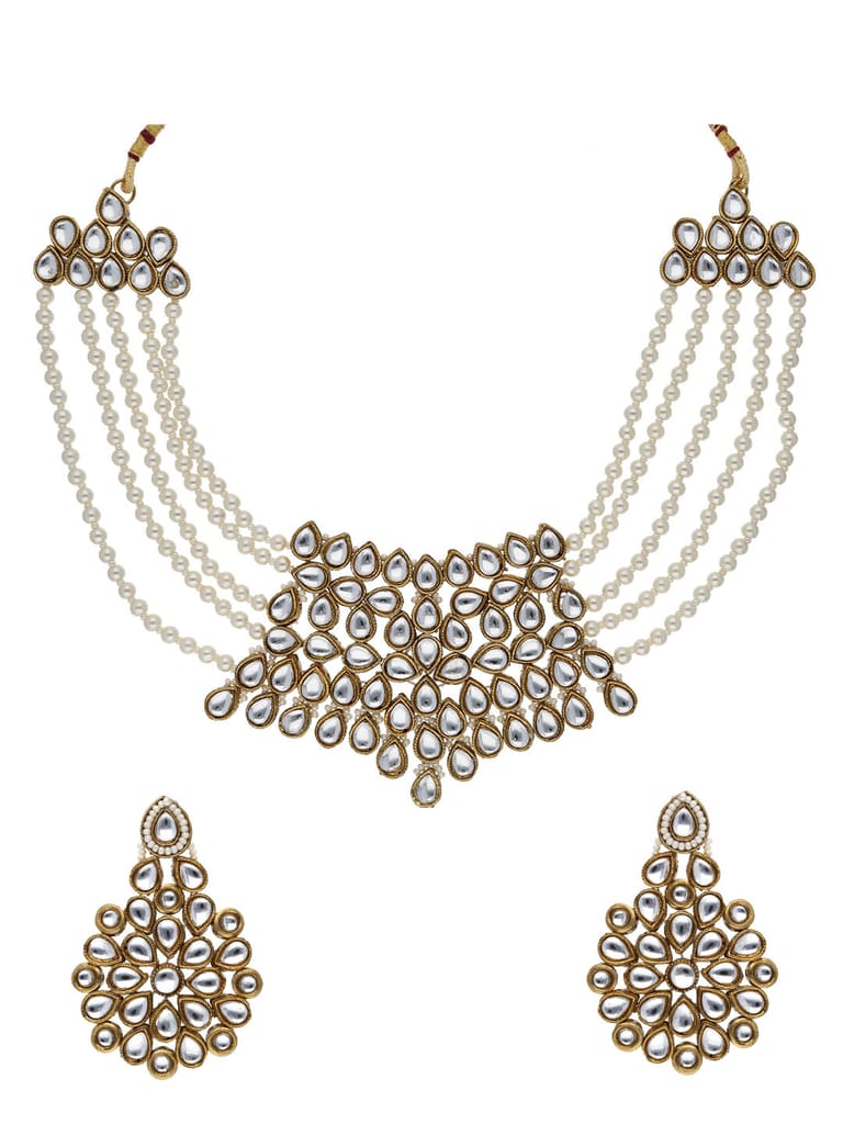 Kundan Necklace Set in Mehendi finish - SJV5