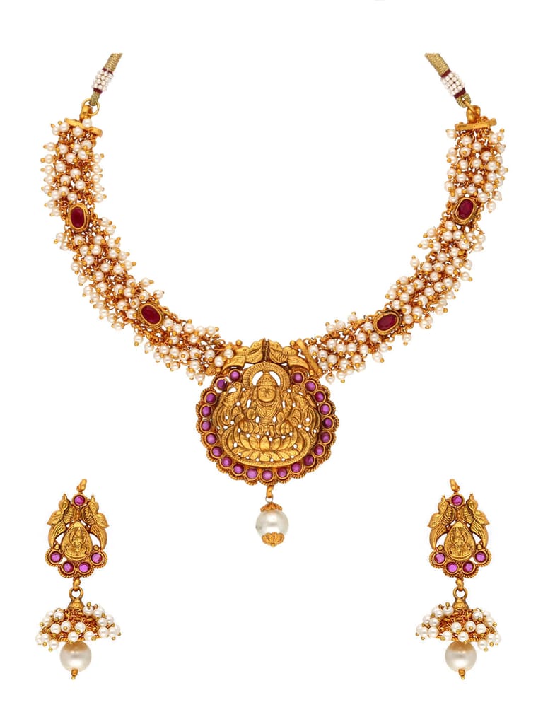 Temple Necklace Set in Ruby color - JGN135