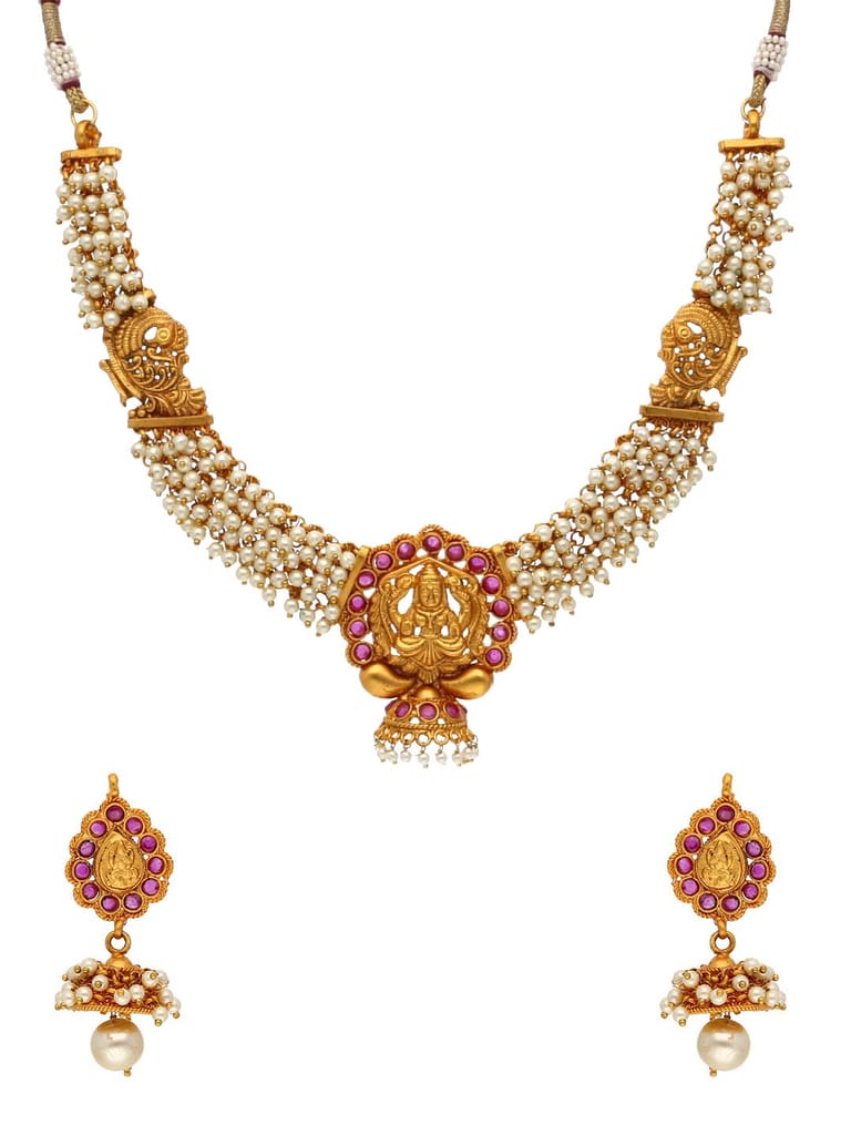 Temple Necklace Set in Ruby color - JGN134