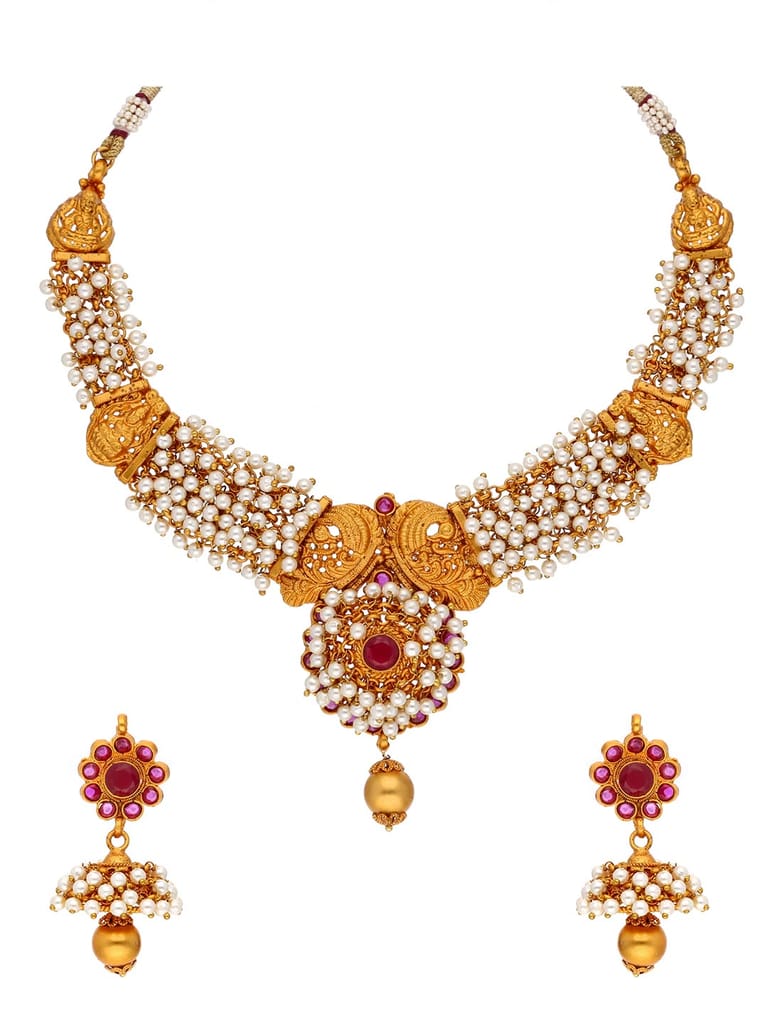 Temple Necklace Set in Ruby color - JGN133