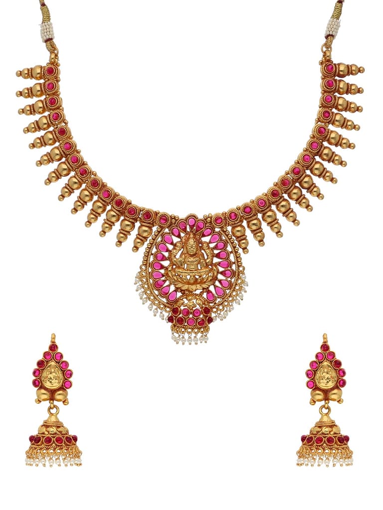 Temple Necklace Set in Ruby color - JGN136