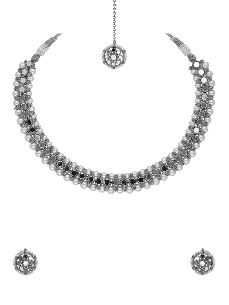 Mirror Necklace Set in Rhodium finish - OMKM265