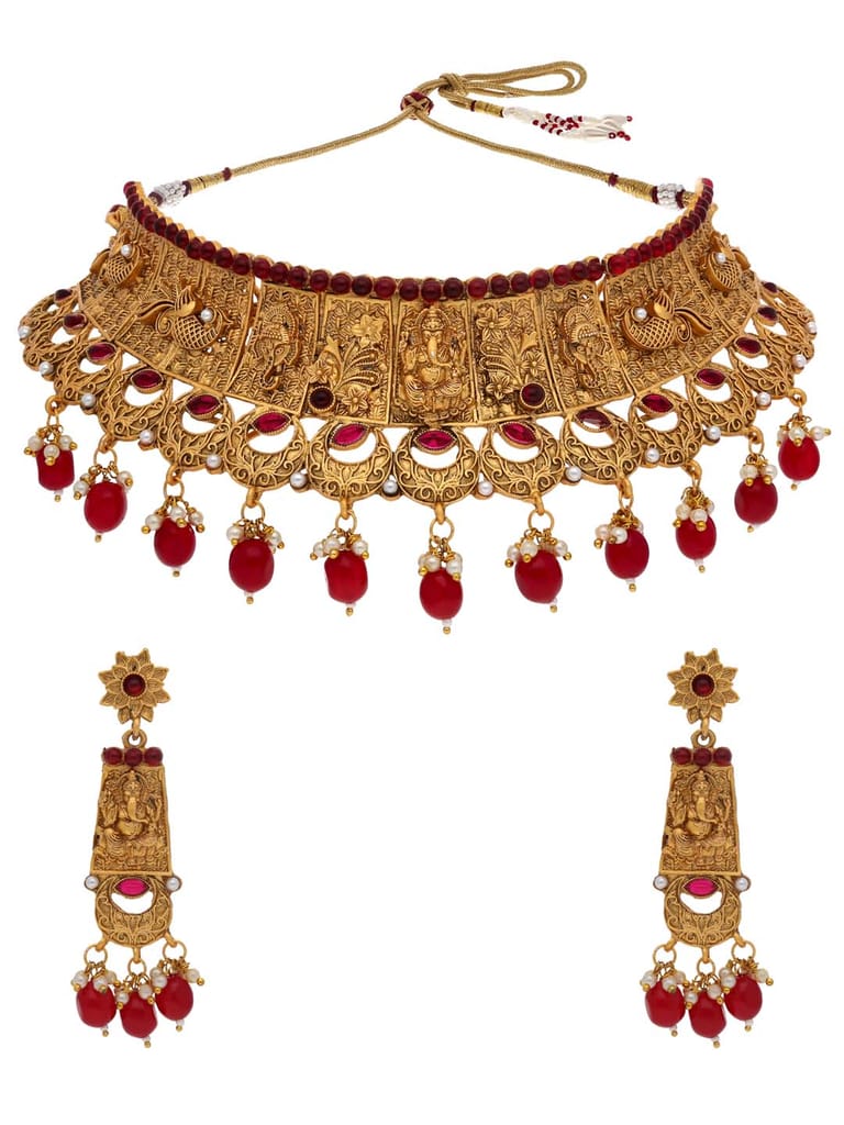 Temple Necklace Set in Gold finish - CFP9048