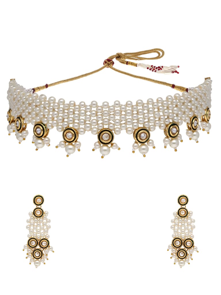 Pearls Choker Necklace Set in Gold finish - LAKC0009