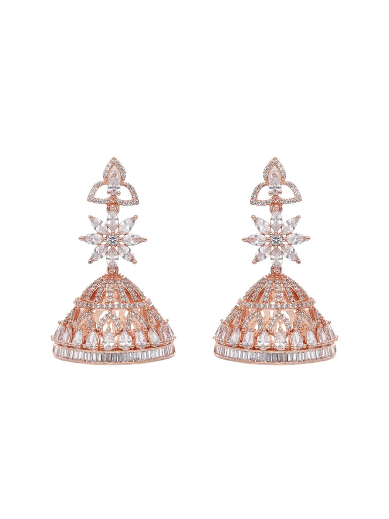 AD / CZ Jhumka Earrings in Rose Gold finish - PAD