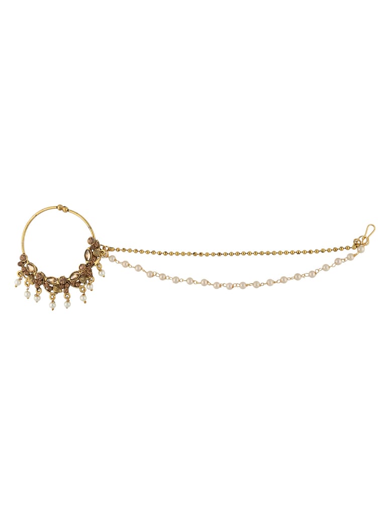 Traditional Nose Ring with Chain in Gold finish - SHA2202