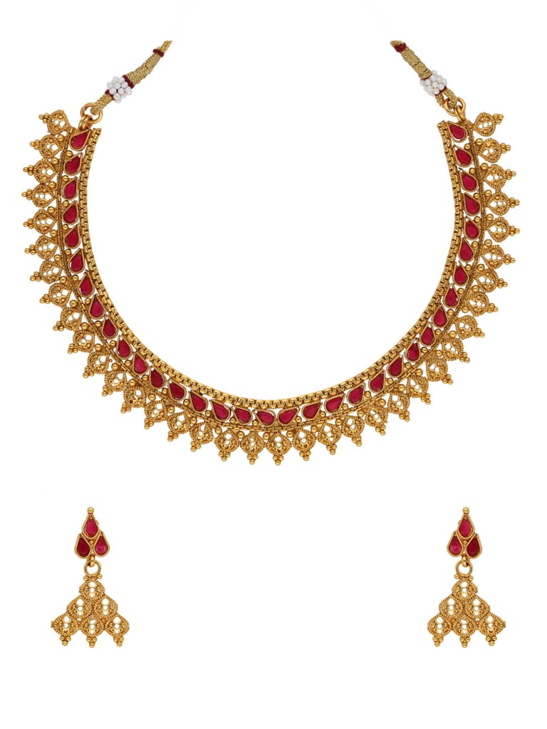 Antique Necklace Set in Gold finish - HEL1744