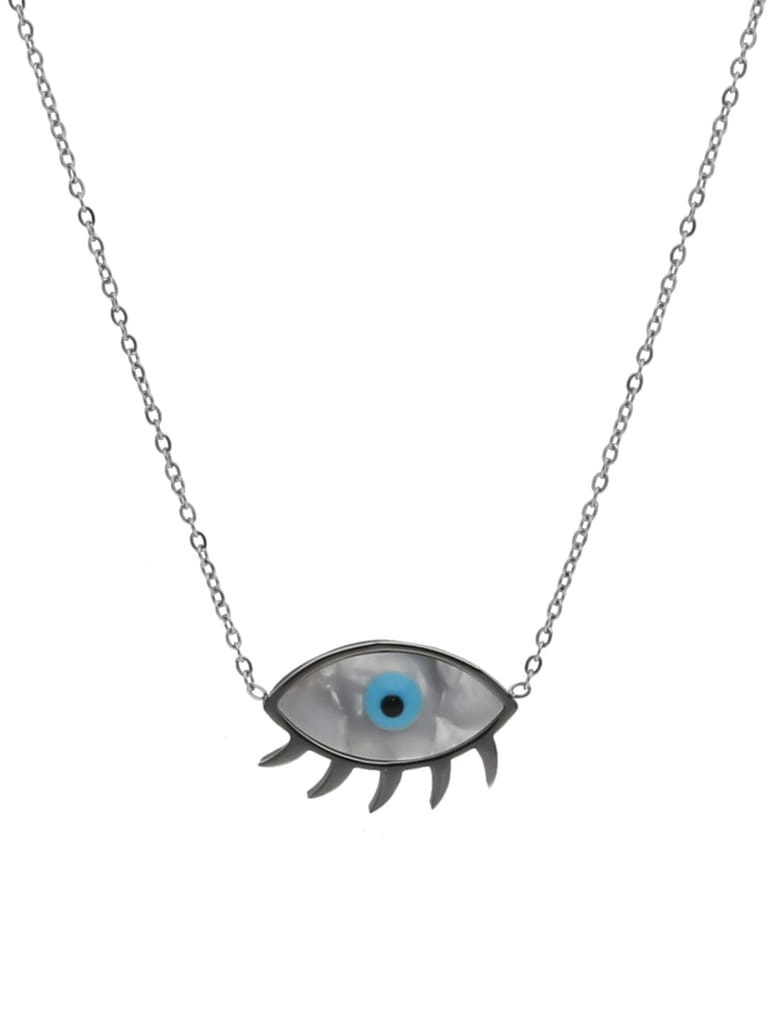 Evil Eye Pendant with Chain in Rhodium finish with MOP - CNB24346