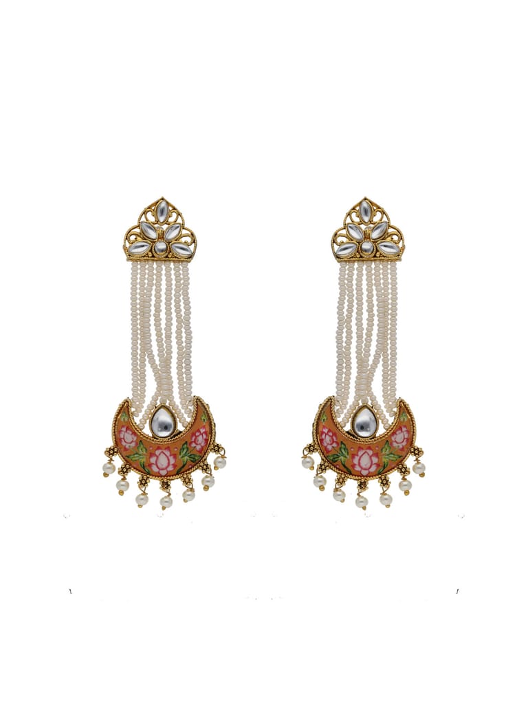Traditional Long Earrings in Gold finish - 50124