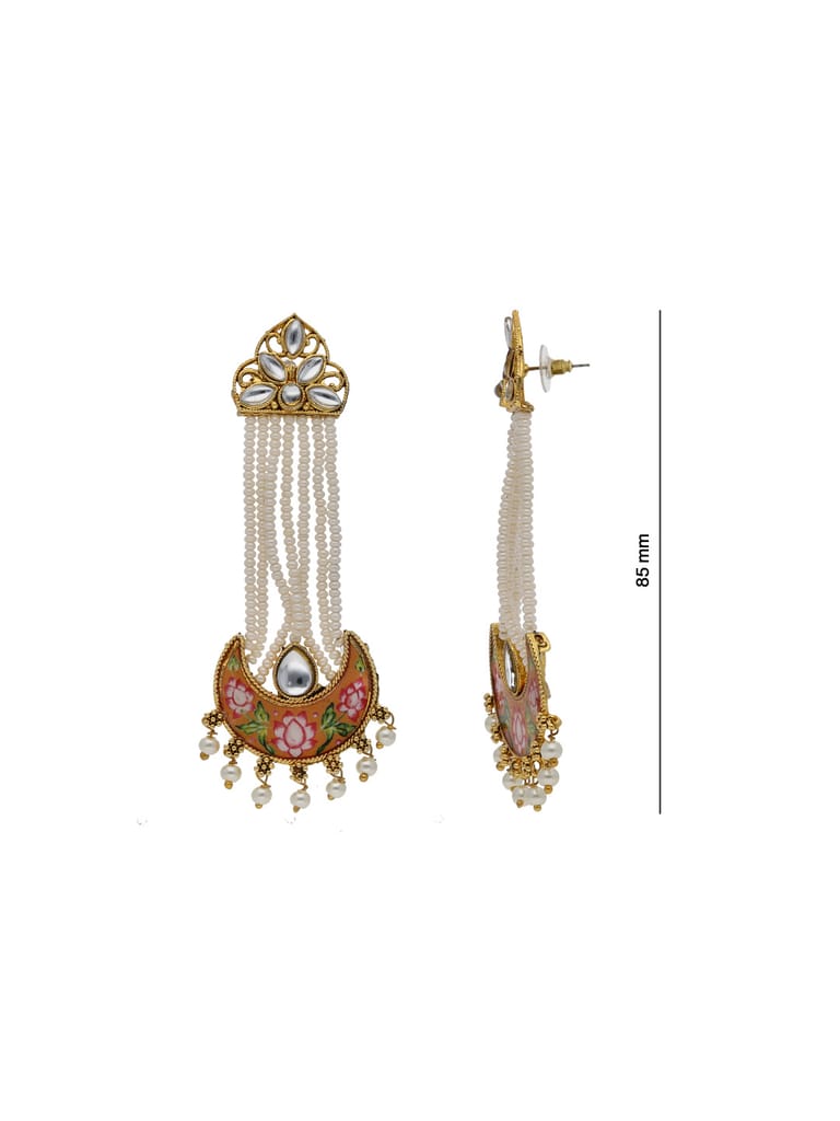 Traditional Long Earrings in Gold finish - 50124