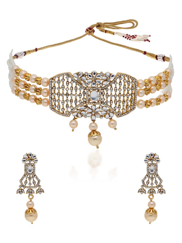 Antique Choker Necklace Set in Gold finish - PRT3101