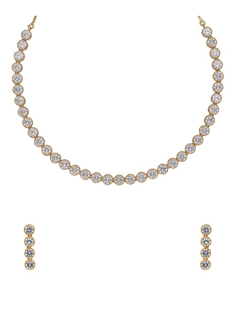 Solitaire AD / CZ Necklace Set in Gold Finish - CNB809