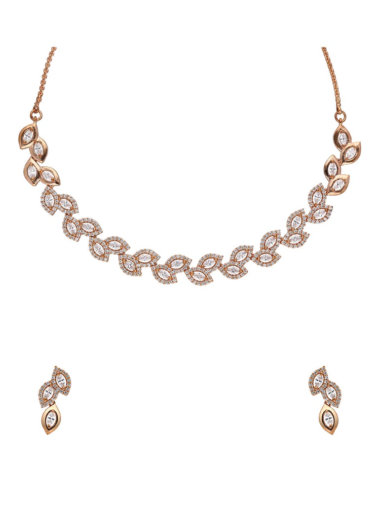 AD / CZ Necklace Set in Rose Gold Finish - CNB914