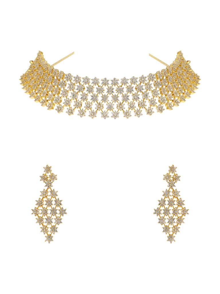AD / CZ Necklace Set in Gold Finish - CNB1185