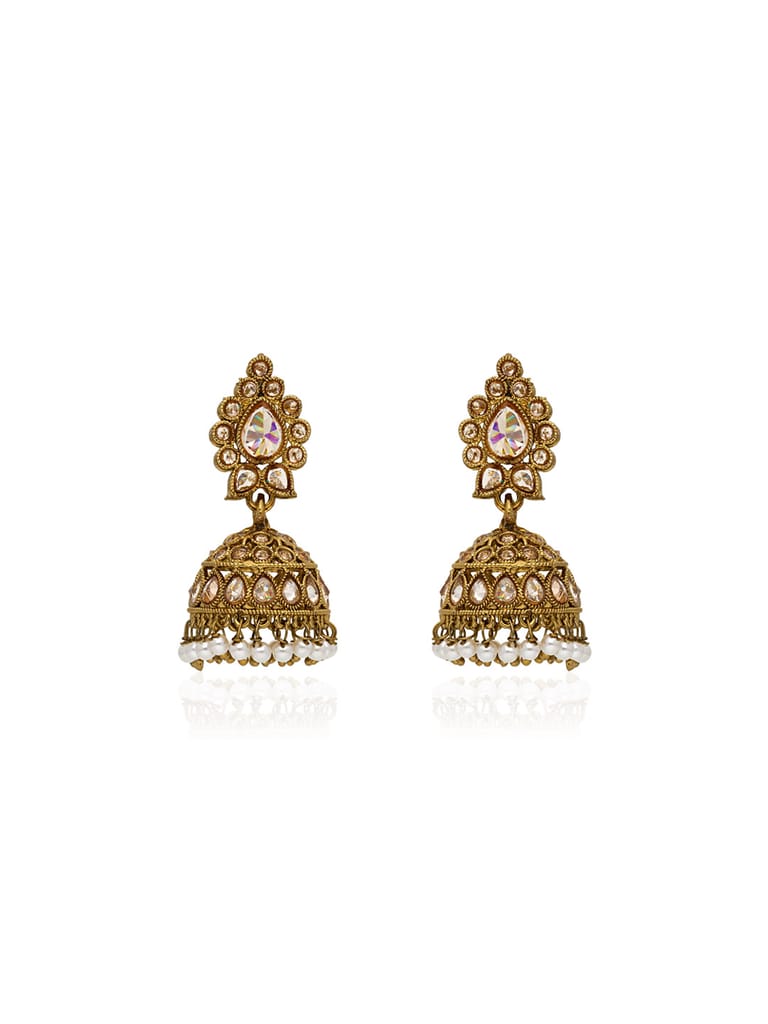 Reverse AD Jhumka Earrings in Mehendi finish - PEJ