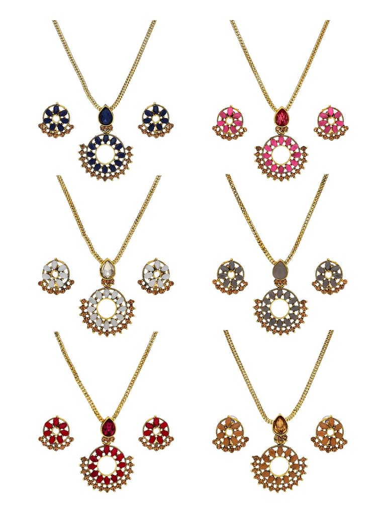 Setting Stone Pendant Set in Assorted color and Gold finish - CNB9256
