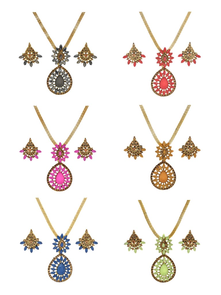 Setting Stone Pendant Set in Assorted color and Gold finish - CNB9271