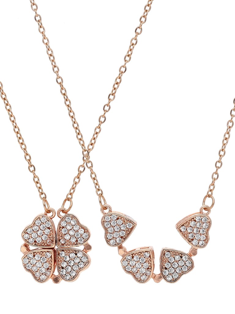 AD / CZ Heart Shape Pendant with Chain in Rose Gold finish - CNB29139