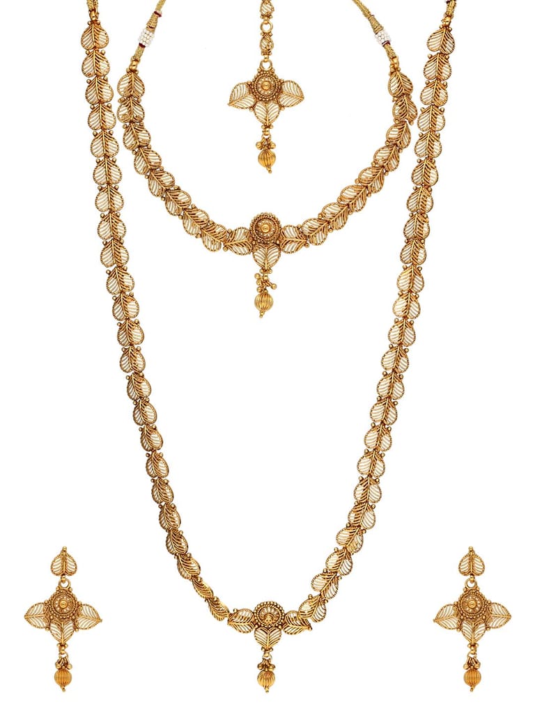 Antique Short Necklace with Long Haram Combo Set - AMN212