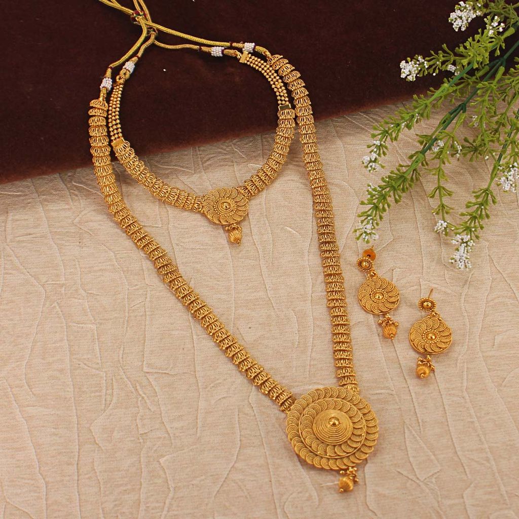 Antique Short Necklace with Long Haram Combo Set - AMN215